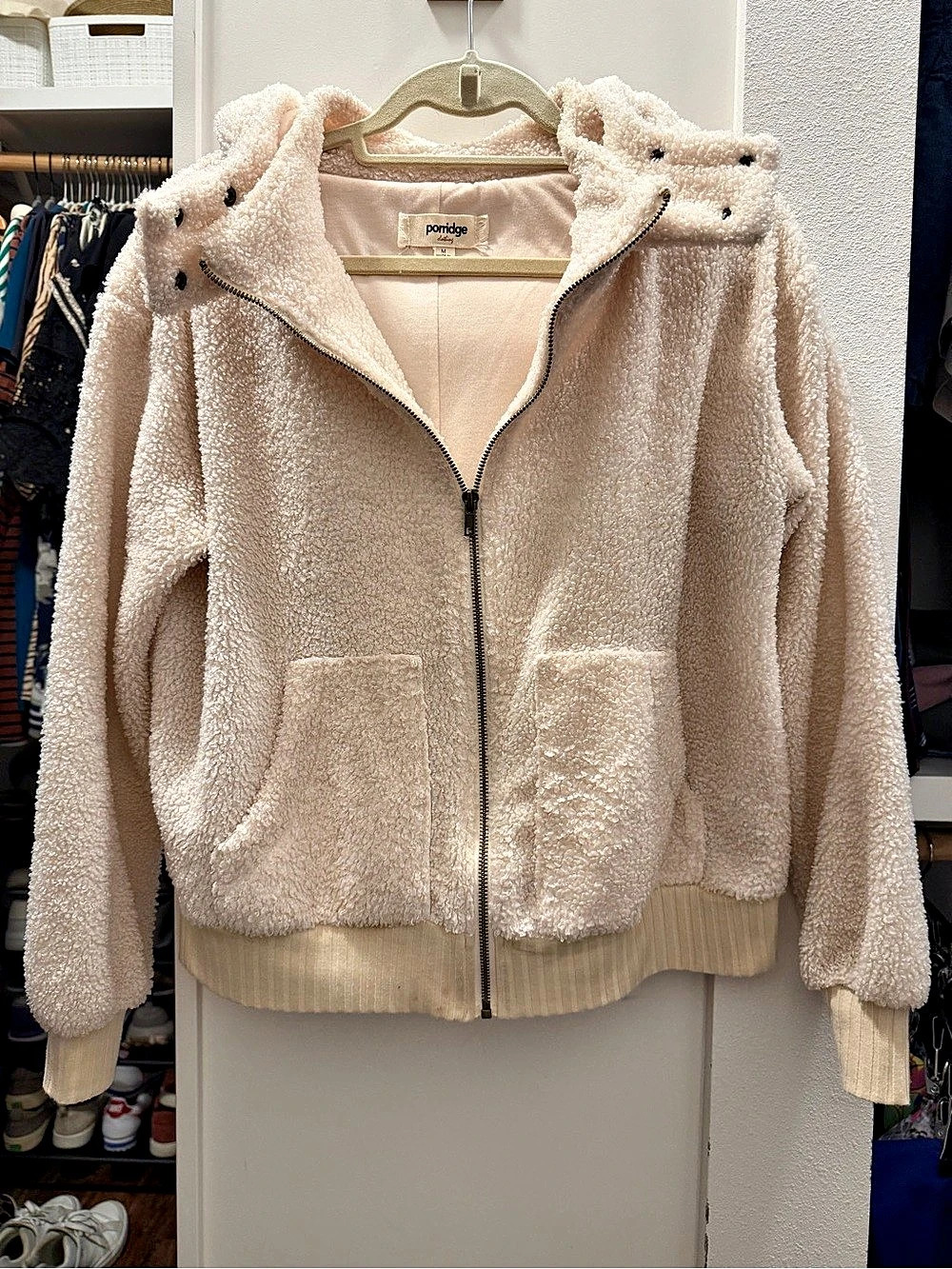 Anthropologie Porridge Gillian Sherpa Hoodie Jacket Cream Size M